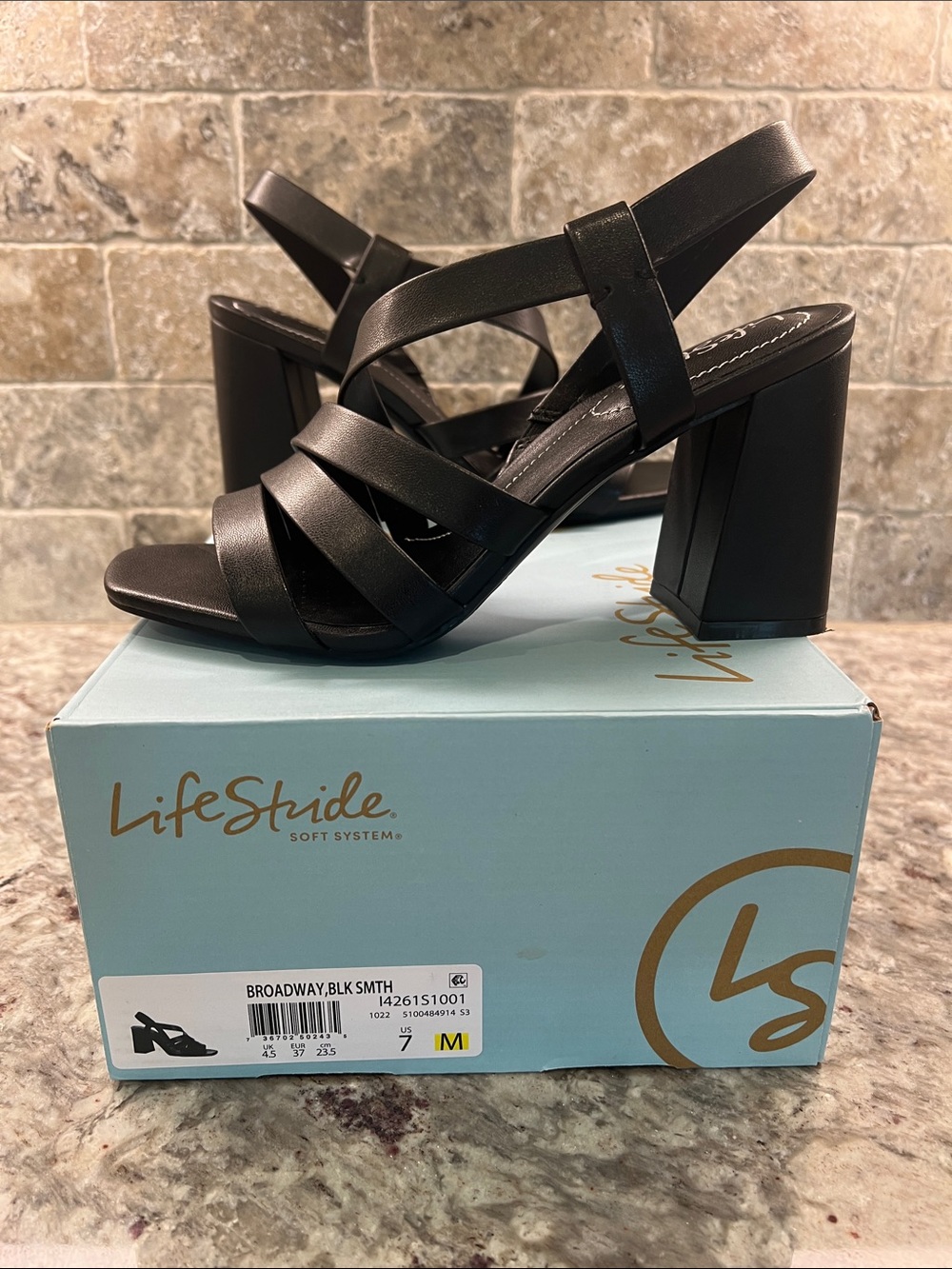 Life Stride Black Strappy Block Heel Sandals
